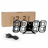 3D Digital Wall Clock LED Display USB Powered Alarm Clock Brightness Auto Dimmer