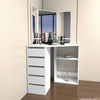 Corner Dressing Table Makeup Desk Three Mirror Drawer Stool Bedroom White