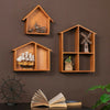 Wall Mounted Storage Cabinet House Shape Shelf Wooden Storage Unit Brown Home
