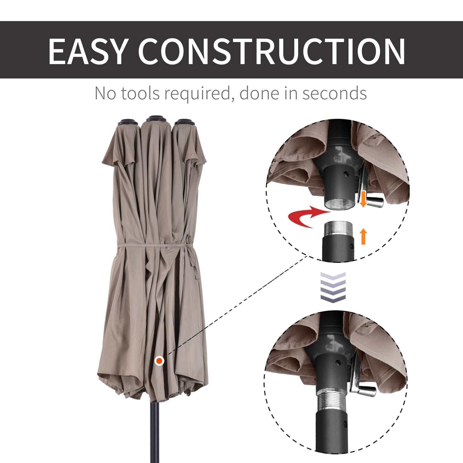 Sun Umbrella Canopy Doublesided Crank Sun Shade Shelter 4.6M Coffee