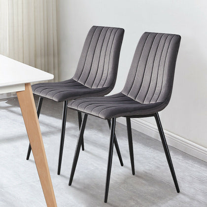2 Grey Velvet Dining Chairs Metal Legs Office Chairs Dining Room Kitchen Modern