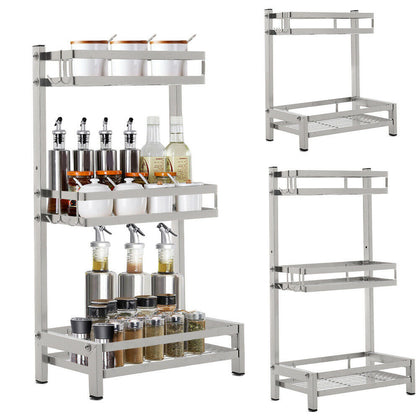 Stainless Steel 2/3 Tiers Jar Spice Organizer Rack Counter Storage Shelf w/ Hook