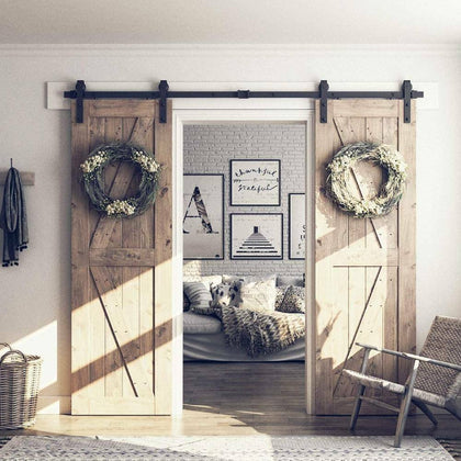 10FT Sliding Barn Wood Door Kits Carbon Steel Hardware Closet Set Double Door