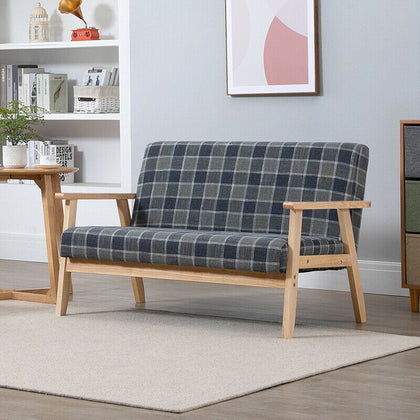 2 Seaters Sofa Armchair Love-seat Wooden Frame Padded Seated Home Living Room BN