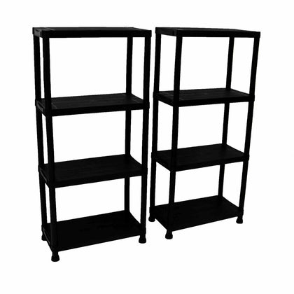 NEW! 2x 4 Tier Black Plastic Heavy Duty Shelving Racking Storage Unit