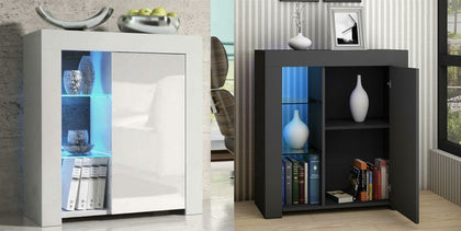 Modern High Gloss Sideboard LED Storage Cabinet Cupboard 2 Glass Shelves