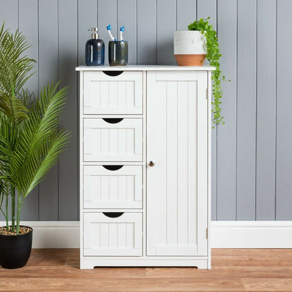 Bathroom 4 Drawer Cabinet White Wooden Storage Cupboard Standing Unit Christow