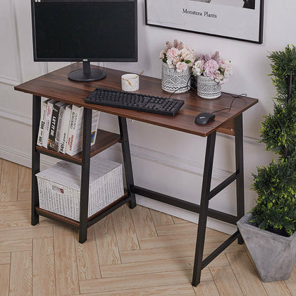 Industrial Style Rustic Metal Frame Wooden Computer Desk Home Office Workstation