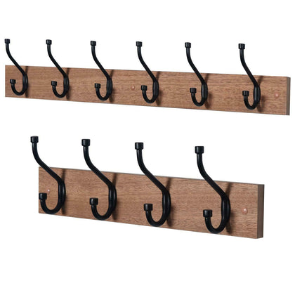 4 6 Oak Finish Heavy Duty Double Coat Hooks Wall Or Door Mountable