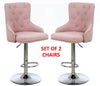 Pink Bar Stools, SET OF 2 Linen Button Detail Premium Monteray swivel Bar Stools (PINK)