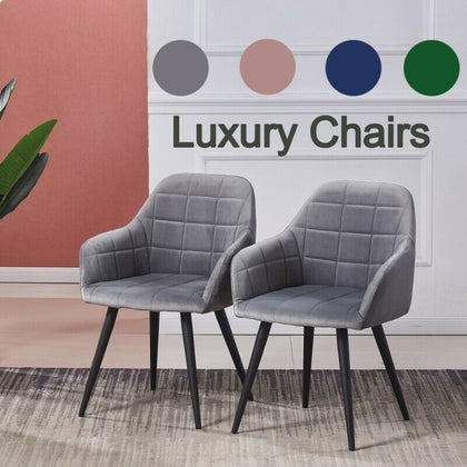 2X Luxury Velvet Dining Chairs Living Room Chairs with Armrest and Metal leg UK