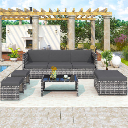 Rattan Garden Furniture 6 Seater Corner Sofa Table and Chair Outdoor Patio Set