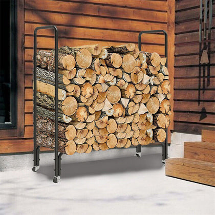 Durable 4ft Outdoor Fire Wood Log Rack Wood Stacker Large Capacity with 4 Wheels