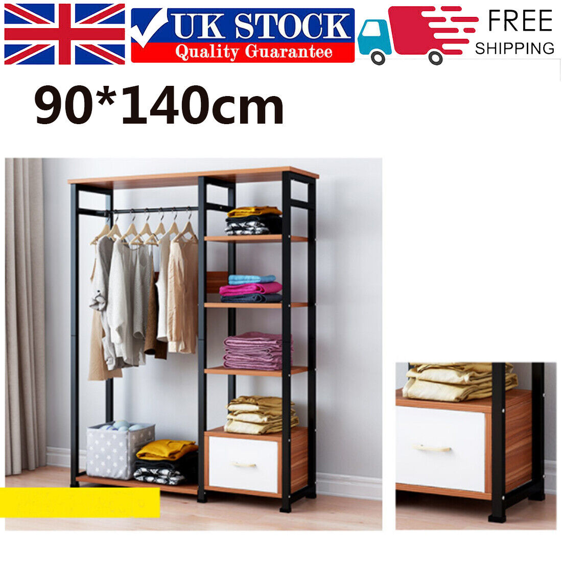 90cm Rack 90cm Heavy Duty Open Wardrobe Clothes Rail Hanging Coat Stand Rack She ...
