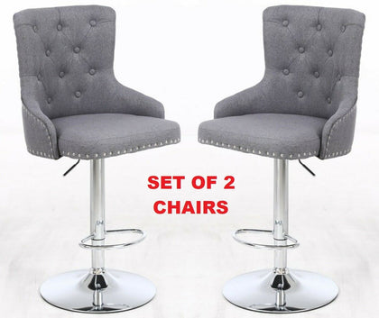Set of 2 Grey Linen Button Detail Premium Monteray swivel Bar Stools