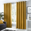 Ochre Mustard Eyelet Curtains 100% Cotton Plain Lined Ring Top Curtains Pair