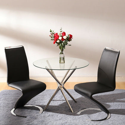 Modern Kitchen Metal Dining Chairs Round Glass Dining Table Set Black / White