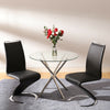 Modern Kitchen Metal Dining Chairs Round Glass Dining Table Set Black / White