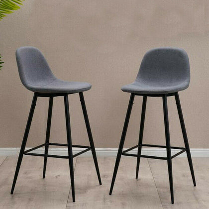 2 Pcs Grey Fabric Bar Stools Metal Legs Breakfast High Chairs Pub Kitchen Modern