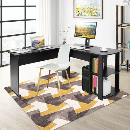 L-shaped Corner Computer Desk PC Table Workstation Home Office Furniture Black