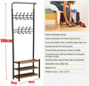 18 Hooks Metal Hat and Coat Stand Clothes Shoe Rack Hanger Wooden Shelf White UK