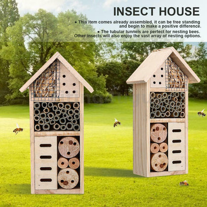 Wooden Insect Bee House Natural Wood Bug Pet Hotel Garden Nest Box Shelter UK