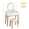 Modern Makeup Table Set Vanity Dressing Table W/ Stool LED Mirror & 4 Drawers