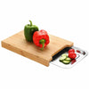 Bamboo Wooden Chopping Board with Stainless Steel Tray Cutting Dicing UK Kitchen