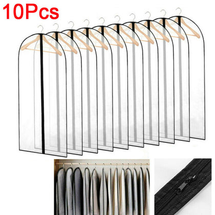 10X Polythene Clear Garment Covers Dress Suit Coat Protector Dustproof Zip Bag