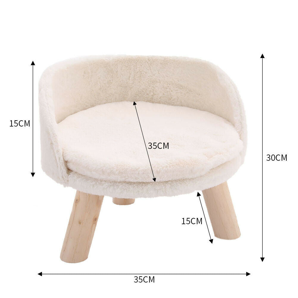 Plush Warm Cat Kitten Raised Bed Sofa Stool With Wooden Legs Sleeping Cushion