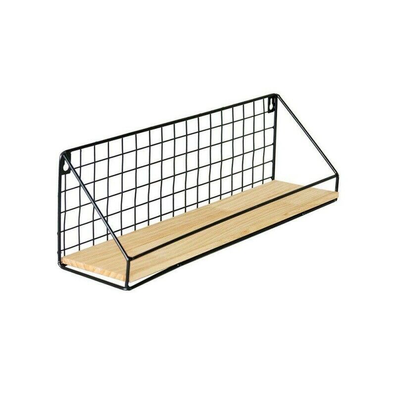 2X Retro Industrial Style Wall Shelf Shelving Unit Metal Wood Storage Rack Black