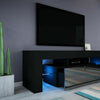 TV Unit Cabinet Stand Black High Gloss with LED Lights Drawers 130cm Modern