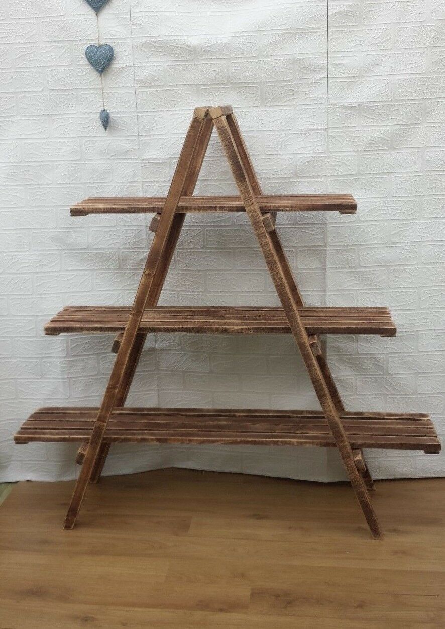 Rustic 3 Tier Wooden Ladder Shelf Shelves Bookcase Plant Flower Shelving