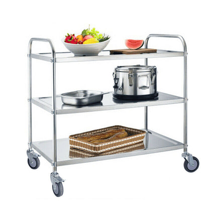 Commercial-Grade Service Cart Stainless Steel 3 Shelving Catering Trolley Wheels