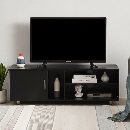 Black TV Cabinet with Shelves Cupboard Unit Stand Lowboard Media Entertainment