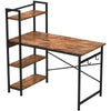 Industrial Style Metal Frame Wooden Computer Desk With 3 Storage Shelves Hooks