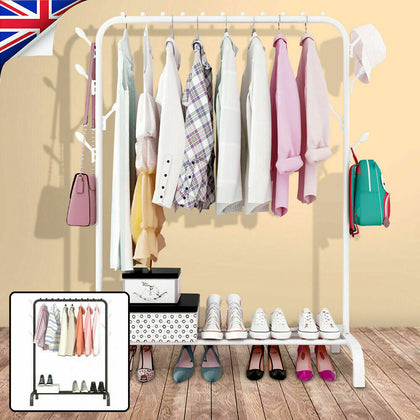 Clothes Garment Rail Rack Hanging Display Stand Shoes Storage Shelves Heavy Duty