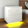 High Gloss Bedside Table Nightstand Cabinet 2 Drawers RGB LED Light Modern White