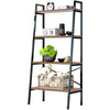 Wooden 4 Tier Ladder Book Shelf Storage Bookcase Display Stand Metal Frame Brown