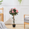 Large Artificial Pink Rose Flower Tree Realistic Fake Plant Home Office Decor