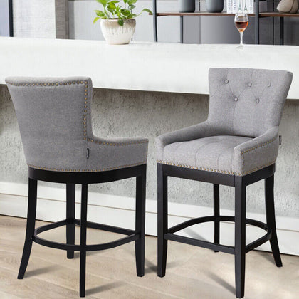 High Bar Stool Studs Linen Fabric Breakfast Kitchen Counter Chair Seat Barstool