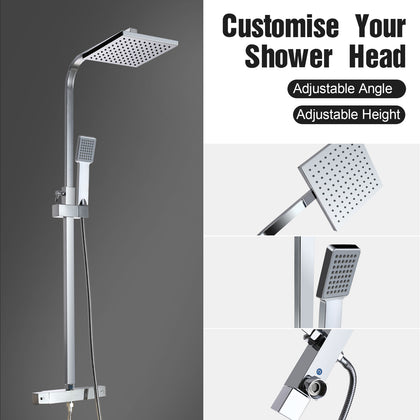 Thermostatic Shower Kit Twin Set Rainfall Chrome Riser Square Rail Head Bathroom