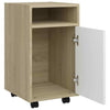 Side Cabinet with Wheels White& Oak 33x38x60 cm Chipboard Organiser