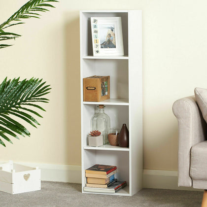 White 4 Tier Cube Bookcase Shelving Display Storage Book Free Standing Tall Unit