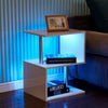 White High Gloss Side Table with RGB LED Light Modern Design Bedroom Living Room