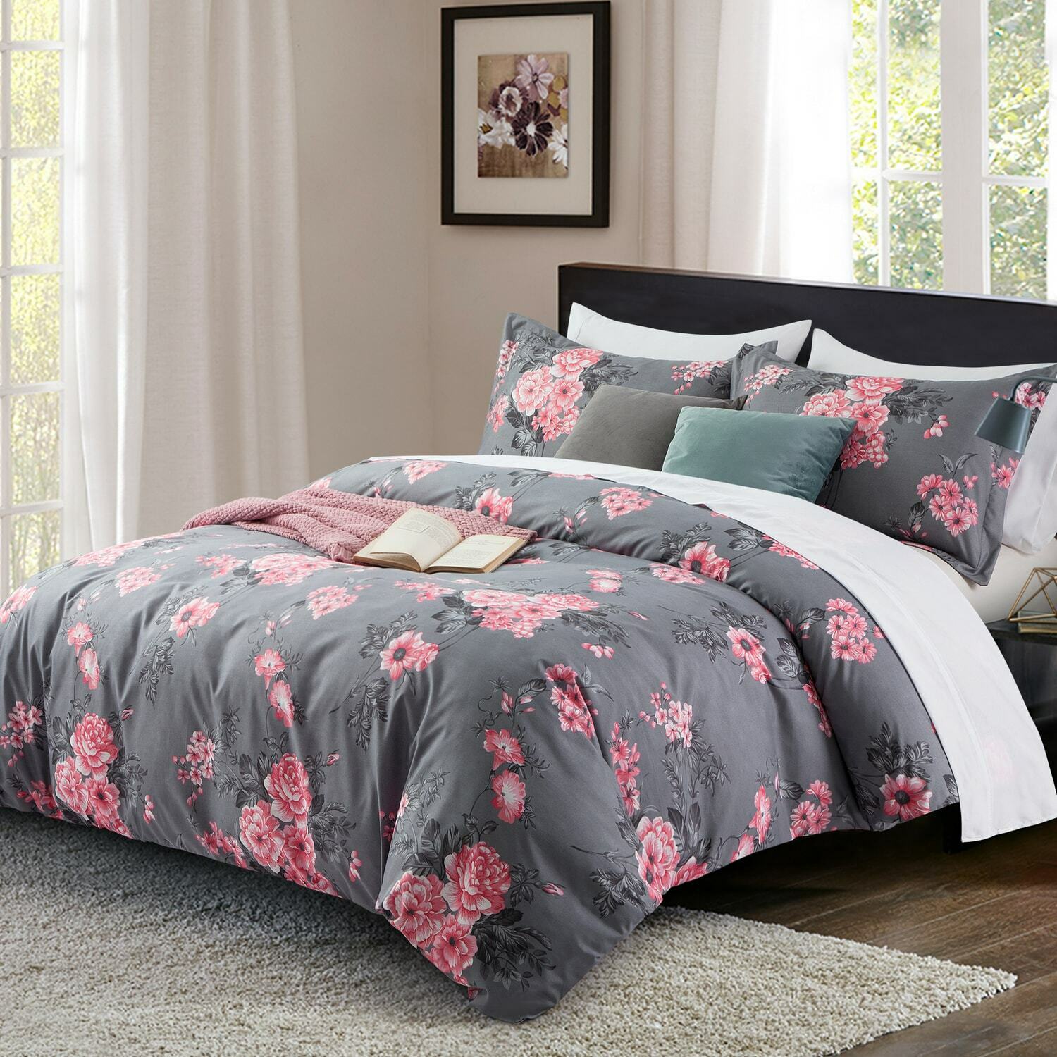 Reversible Duvet Quilt Cover Bedding Set Single Double King Size + Pillow Cases