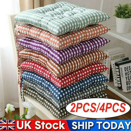 2/4PCS Seat Pad Dining Room Kitchen Garden Chair Cushions Tie On Flower Check UK