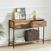 Narrow Slim Console Table Retro Wooden 2 Drawers Open Storage Shelf Hallway Desk