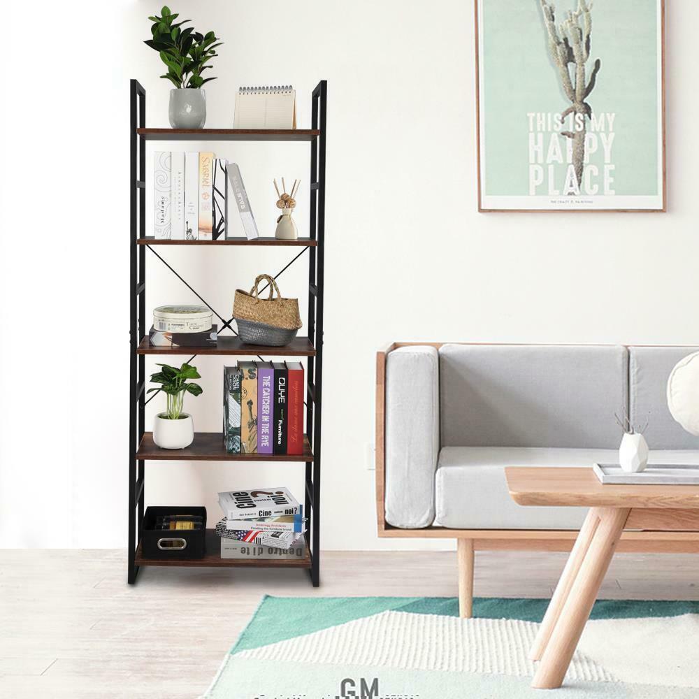 5-Tier Metal Ladder Shelf Bookshelf Storage Rack Plants Display Shelving Unit UK