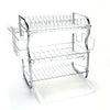 3 Tier Chrome Coated Dish Drainer Holder Sink Rack Drip Tray Plates Cutlery Cups